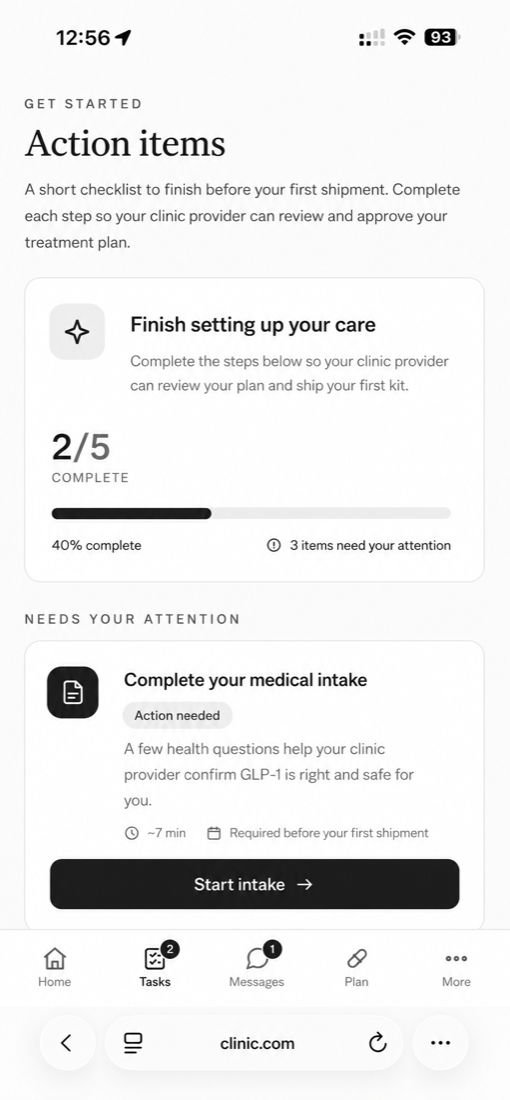 Patient dashboard with care action items