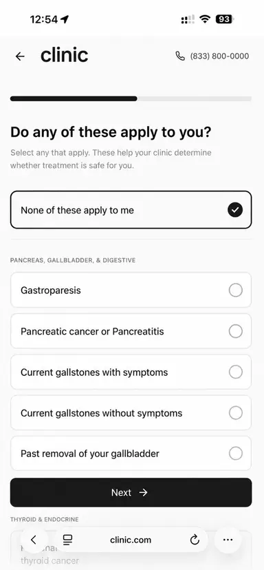 Medical eligibility questions during intake