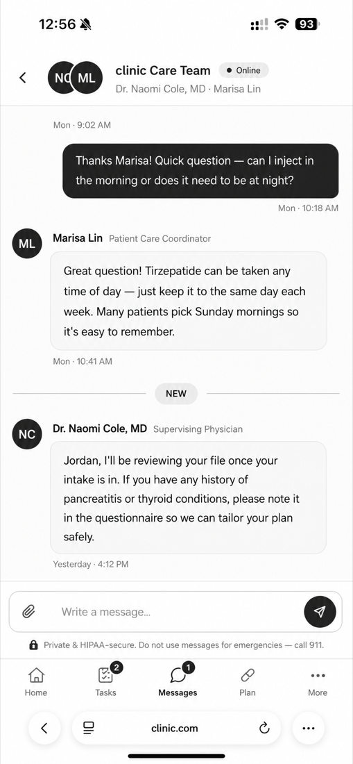 Care team messages with the patient